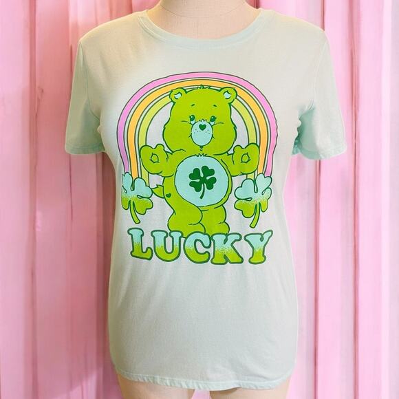 Torrid Plus Size 1 Lucky Care Bears Shamrock Rainbow Retro Cartoon Punk T Shirt - Picture 1 of 2